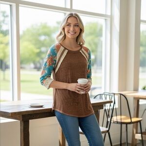 Cato Brown Burnout with Lace Detail